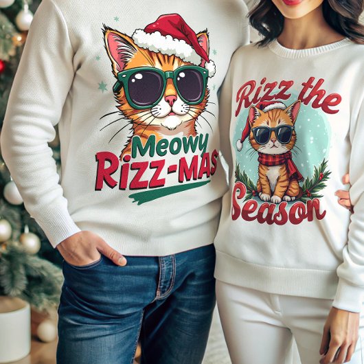 Meowy Rizz-mas Funny Christmas Rizzmas Santa Claus Trui