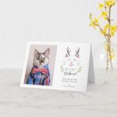 Meowy Schattigee Kerstkat met Antlers Xmas Foto Kaart (Gele Bloem)