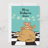 Meowy Thanksgiving Dinner Funny Cat Cartoon Kaart (Voorkant)