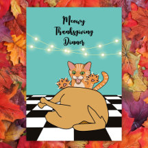 Meowy Thanksgiving Dinner Funny Cat Cartoon