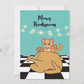 Meowy Thanksgiving Funny Cat Turkije Cartoon Feestdagenkaart (Voorkant)