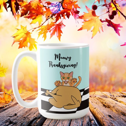 Meowy Thanksgiving Funny Cat Turkije Cartoon Koffiemok