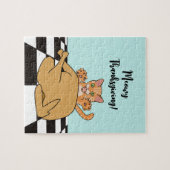 Meowy Thanksgiving Funny Cat Turkije Cartoon Legpuzzel (Horizontaal)