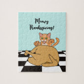 Meowy Thanksgiving Funny Cat Turkije Cartoon Legpuzzel (Verticaal)