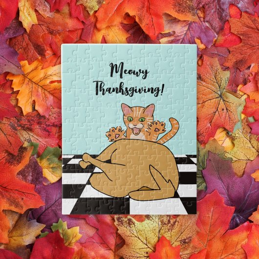 Meowy Thanksgiving Funny Cat Turkije Cartoon Legpuzzel