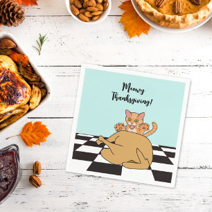 Meowy Thanksgiving Funny Cat Turkije Cartoon Servet