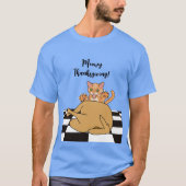 Meowy Thanksgiving Funny Cat Turkije Cartoon T-shirt (Voorkant)