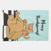 Meowy Thanksgiving Funny Cat Turkije Cartoon Theedoek (Horizontaal)