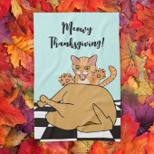 Meowy Thanksgiving Funny Cat Turkije Cartoon Theedoek