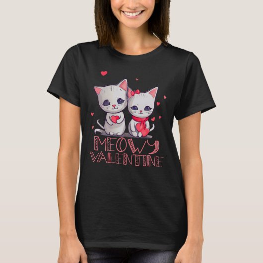 Meowy Valentijn Schattige Kitten Cat T-shirt (Voorkant)