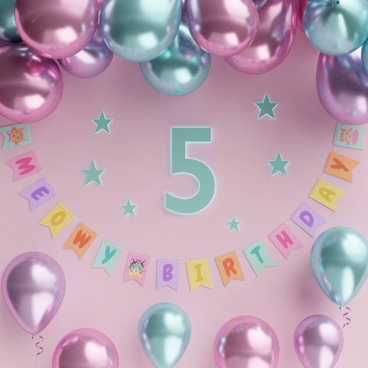 Meowy Verjaardag Schattigee regenboogkatten Vlaggetjes