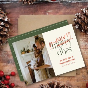Meowy Vibes Merry Christmas Flat fotokaart Feestdagenkaart