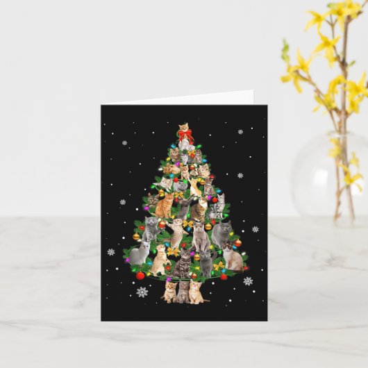 Meowy Xmas Cats Christmas Tree Lights Snow Kitten  Kaart (Gele Bloem)