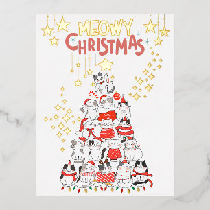Meowy Xmas Funny Cats Kerstboom Folie Briefkaart