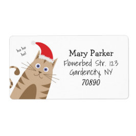 Meowy Xmas grappige kat draagt santa hat Etiket