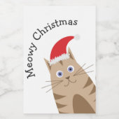 Meowy Xmas grappige kat draagt santa hat Wijn Etiket (Enkel label)