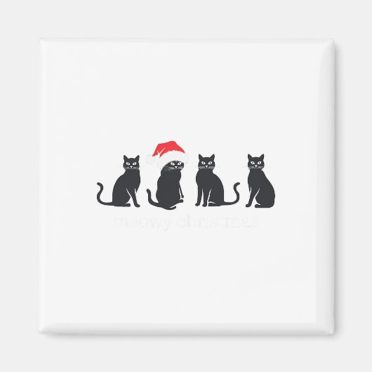 Meowys Christmas Black Cat Santa Hats Cadeau Anim Magneet (Voorkant)