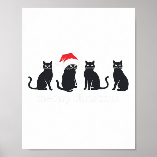Meowys Christmas Black Cat Santa Hats Cadeau Anim Poster (Voorkant)