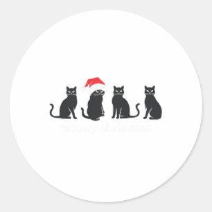 Meowys Christmas Black Cat Santa Hats Cadeau Anim Ronde Sticker