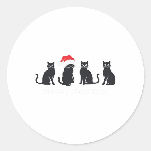 Meowys Christmas Black Cat Santa Hats Cadeau Anim Ronde Sticker (Voorkant)