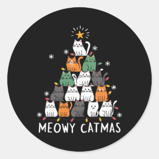 Meowys Christmas Squad Cat Santa Hats Cadeau Anim Ronde Sticker