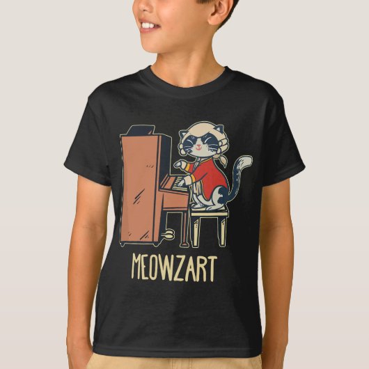 Meowzart Een Leuke Kat spelen de piano grappige Pi T-shirt (Voorkant)