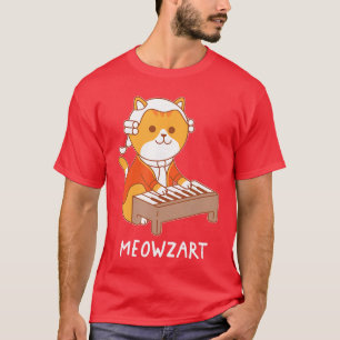 Meowzart Kat Pun Klassieke Muziek Piano Grappige v T-shirt