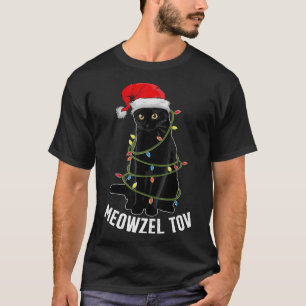 Meowzel Tov Black Cat Chanoeka Kerstverlichting CA T-shirt