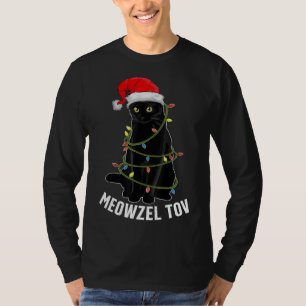 Meowzel Tov Black Cat Chanoeka Kerstverlichting CA T-shirt