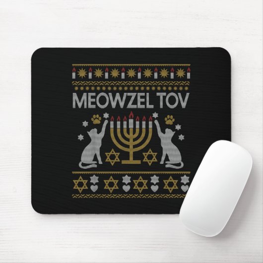Meowzel Tov Cat Hanukkah 2025 Funny Ugly Christmas Muismat (Met muis)