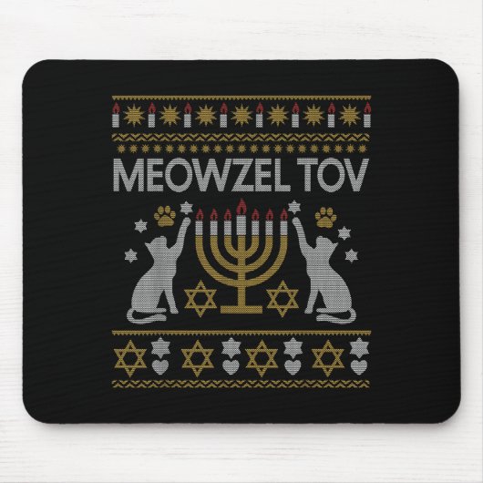 Meowzel Tov Cat Hanukkah 2025 Funny Ugly Christmas Muismat (Voorkant)