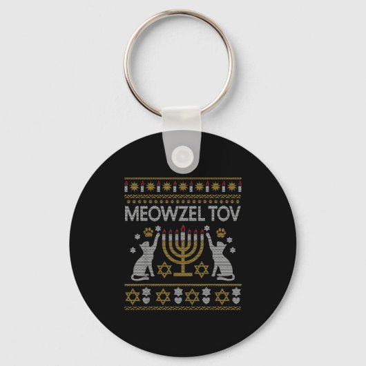 Meowzel Tov Cat Hanukkah 2025 Funny Ugly Christmas Sleutelhanger (Voorkant)