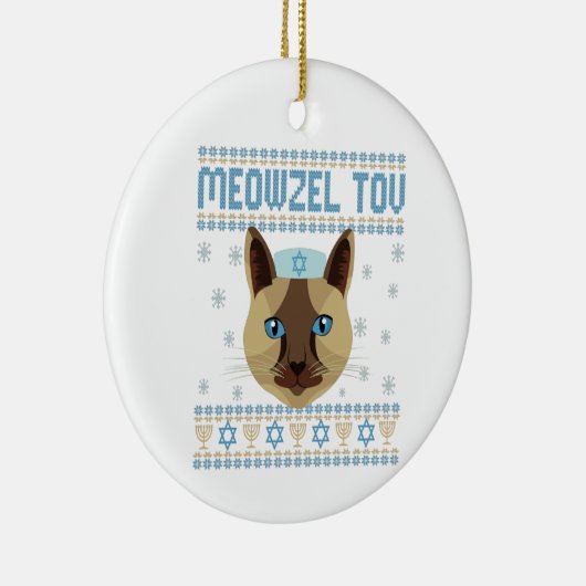 Meowzel Tov Cat Mazel Ugly Hanukkah Sweater Gift Keramisch Ornament (Rechts)