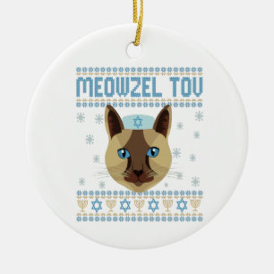 Meowzel Tov Cat Mazel Ugly Hanukkah Sweater Gift Keramisch Ornament