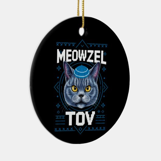 Meowzel Tov Chanoeka Joodse kattenvakantie Keramisch Ornament (Rechts)