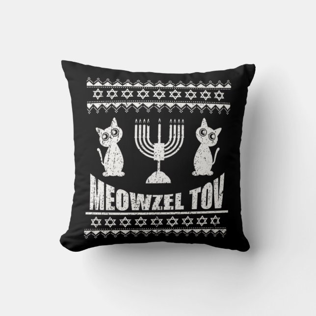 Meowzel Tov Chanokah joodse kat eigenaar Hanukkah Kussen (Voorkant)