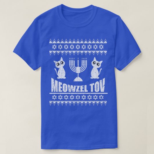 Meowzel Tov Chanokah joodse kat eigenaar Ugly Hanu T-shirt (Design voorkant)