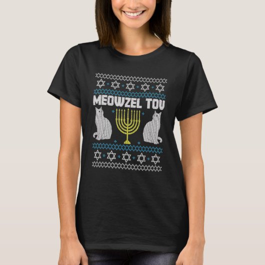 Meowzel Tov Chanokah joodse kat eigenaar Ugly Hanu T-shirt (Voorkant)