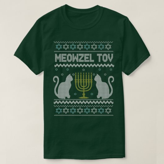 Meowzel Tov Chanokah joodse kat eigenaar Ugly Hanu T-shirt (Design voorkant)