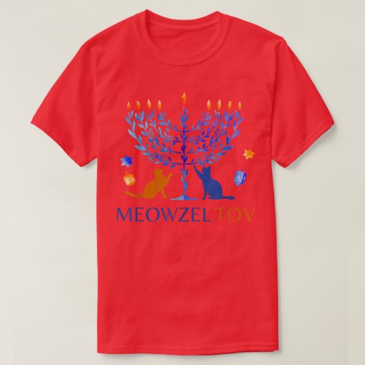 Meowzel Tov Chanukah Hanukkah Joodse katteneigenaa T-shirt (Design voorkant)