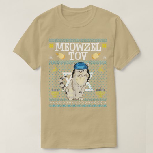 Meowzel Tov Chanukah joodse kat Funny Cat Menorah T-shirt (Design voorkant)