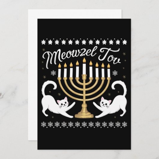 Meowzel Tov Funny Chanukah Hanukkah Ugly Sweater Aankondiging (Voorkant / Achterkant)
