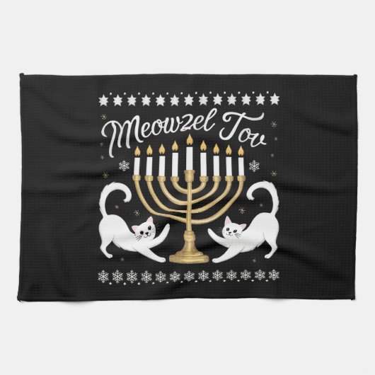 Meowzel Tov Funny Chanukah Hanukkah Ugly Sweater Theedoek (Horizontaal)