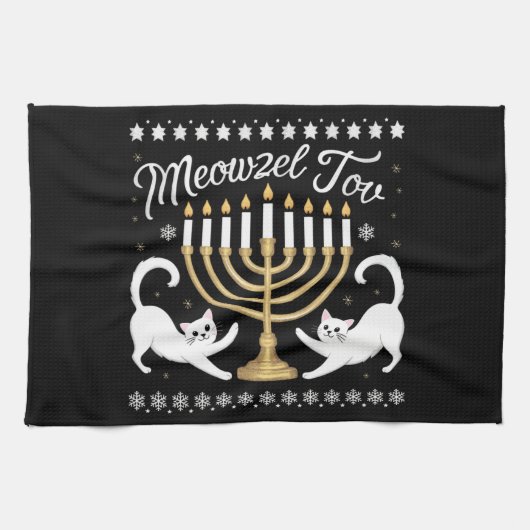 Meowzel Tov Funny Chanukah Hanukkah Ugly Sweater Theedoek (Horizontaal)