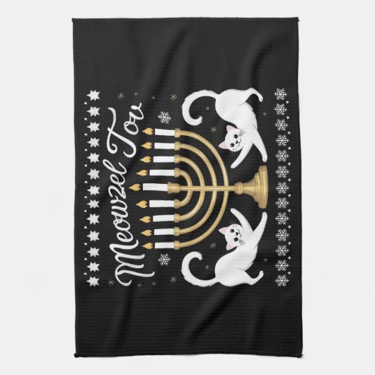 Meowzel Tov Funny Chanukah Hanukkah Ugly Sweater Theedoek (Verticaal)