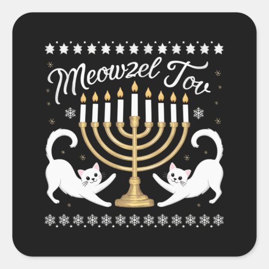 Meowzel Tov Funny Chanukah Hanukkah Ugly Sweater Vierkante Sticker (Voorkant)
