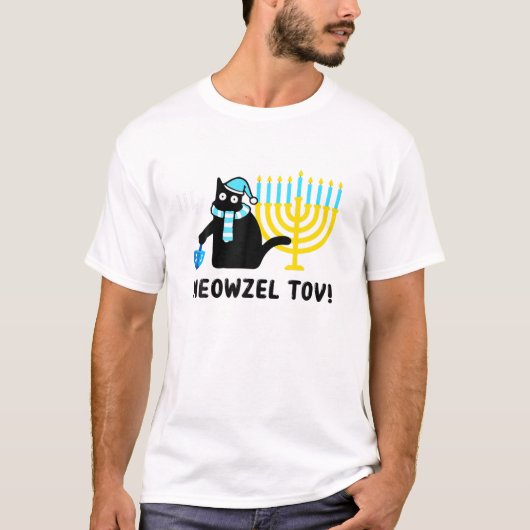 Meowzel Tov Funny Hanukkah Black Cat Funny Jewish T-shirt (Voorkant)