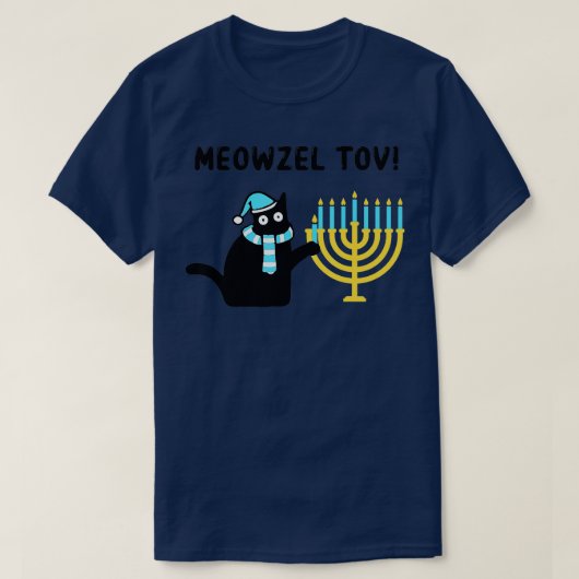 Meowzel Tov Gift Black Cat Mazel Tov Menorah Funny T-shirt (Design voorkant)