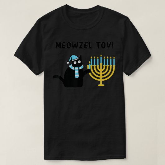 Meowzel Tov Gift Black Cat Mazel Tov Menorah Funny T-shirt (Design voorkant)