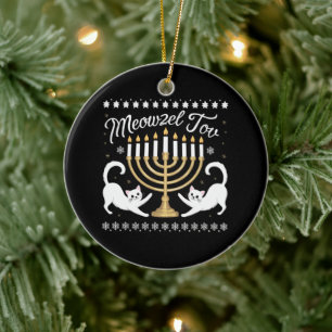 Meowzel Tov Grappig Chanukka Hanukkah Verschrikkel Keramisch Ornament